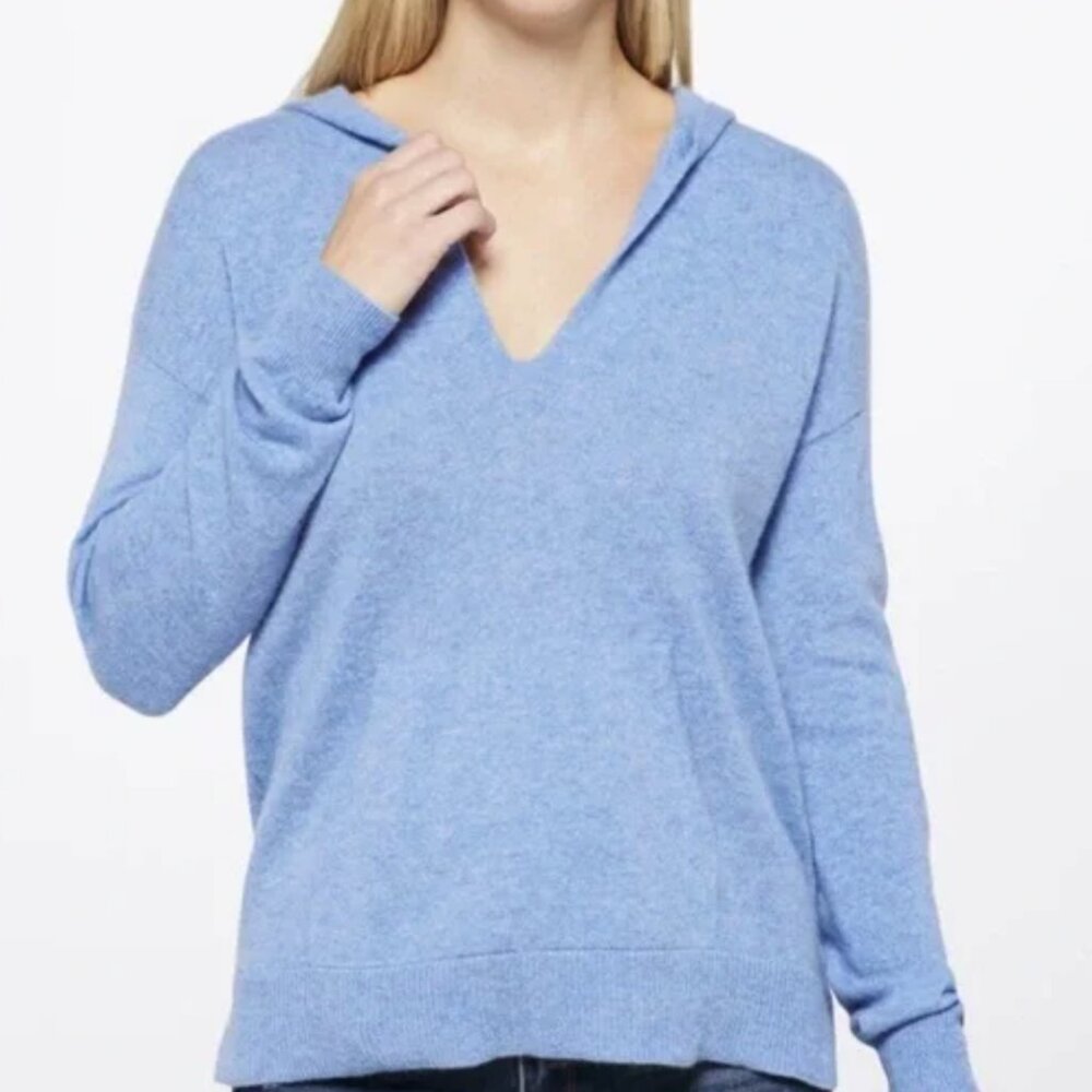 LUSSO CHLOE CASHMERE STONE WASH BLUE HOODIE SWEATER MEDIUM